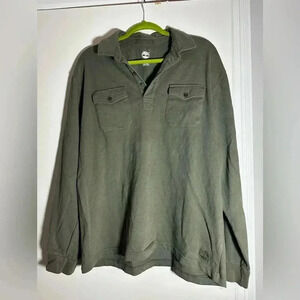 Timberland Long Sleeve Polo Adult XL double Pockets. Thick Cotton. Olive Green.